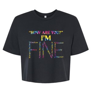 I Am Fine Depression Tal Health Awareness Stroke Bella+Canvas Jersey Crop Tee