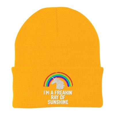 Im A Freakin Ray Of Sunshine RAINBOW UNICORN Girls Knit Cap Winter Beanie