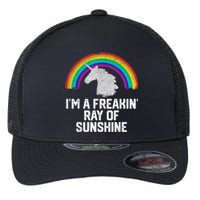 Im A Freakin Ray Of Sunshine RAINBOW UNICORN Girls Flexfit Unipanel Trucker Cap