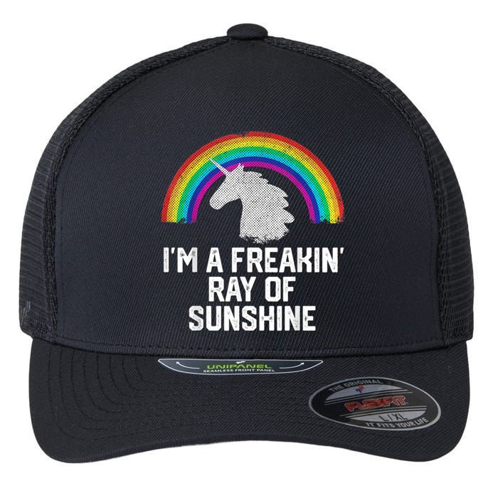 Im A Freakin Ray Of Sunshine RAINBOW UNICORN Girls Flexfit Unipanel Trucker Cap