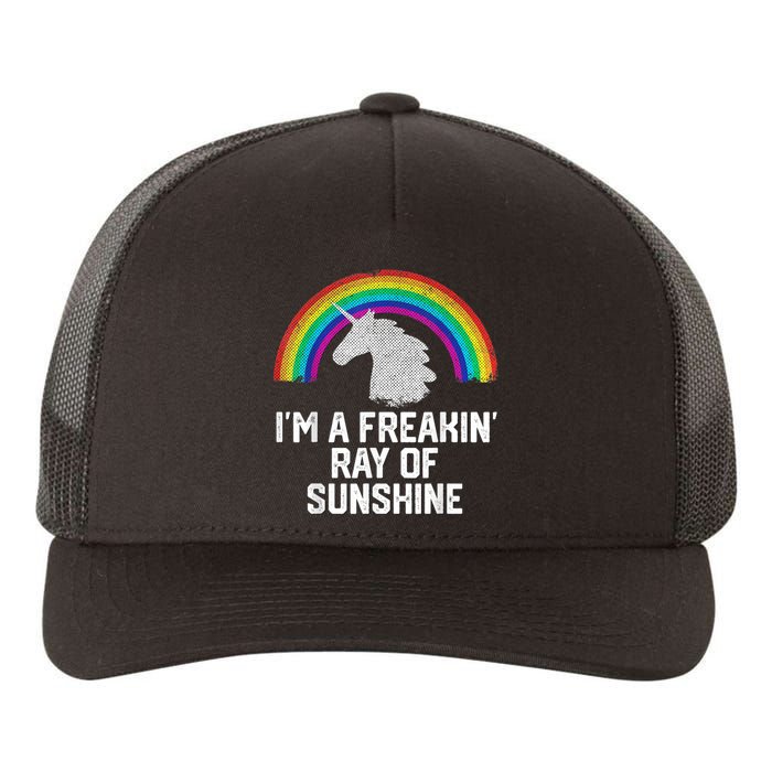 Im A Freakin Ray Of Sunshine RAINBOW UNICORN Girls Yupoong Adult 5-Panel Trucker Hat