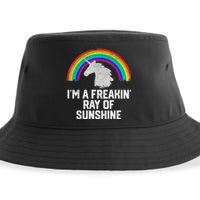 Im A Freakin Ray Of Sunshine RAINBOW UNICORN Girls Sustainable Bucket Hat