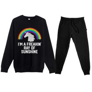 Im A Freakin Ray Of Sunshine RAINBOW UNICORN Girls Premium Crewneck Sweatsuit Set