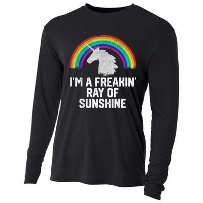 Im A Freakin Ray Of Sunshine RAINBOW UNICORN Girls Cooling Performance Long Sleeve Crew