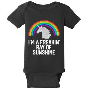 Im A Freakin Ray Of Sunshine RAINBOW UNICORN Girls Baby Bodysuit