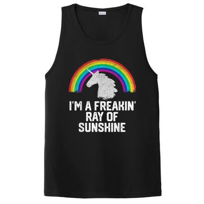 Im A Freakin Ray Of Sunshine RAINBOW UNICORN Girls PosiCharge Competitor Tank