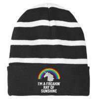 Im A Freakin Ray Of Sunshine RAINBOW UNICORN Girls Striped Beanie with Solid Band