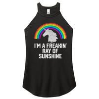 Im A Freakin Ray Of Sunshine RAINBOW UNICORN Girls Women’s Perfect Tri Rocker Tank