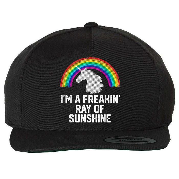 Im A Freakin Ray Of Sunshine RAINBOW UNICORN Girls Wool Snapback Cap