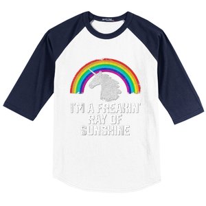 Im A Freakin Ray Of Sunshine RAINBOW UNICORN Girls Baseball Sleeve Shirt