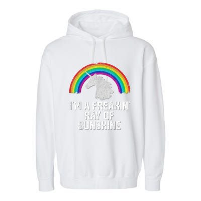 Im A Freakin Ray Of Sunshine RAINBOW UNICORN Girls Garment-Dyed Fleece Hoodie