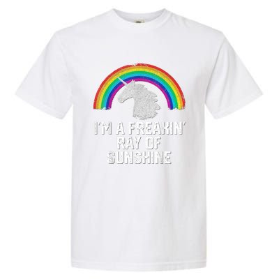 Im A Freakin Ray Of Sunshine RAINBOW UNICORN Girls Garment-Dyed Heavyweight T-Shirt