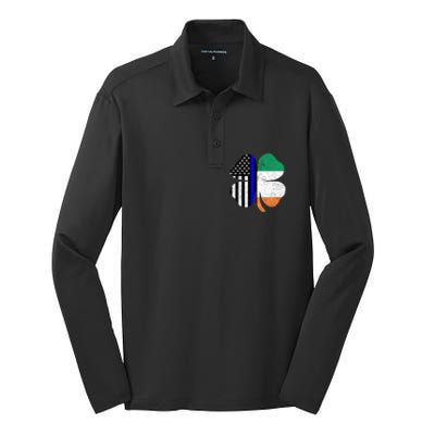 Irish American Flag Police St Patricks Day Saint Paddys Cool Gift Silk Touch Performance Long Sleeve Polo