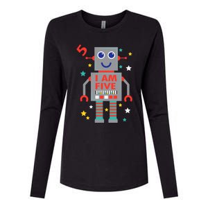 I Am Five Robot Funny Robotics 5 Year Old Birthday Party Womens Cotton Relaxed Long Sleeve T-Shirt