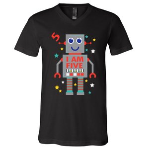 I Am Five Robot Funny Robotics 5 Year Old Birthday Party V-Neck T-Shirt