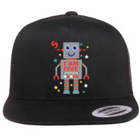 I Am Five Robot Funny Robotics 5 Year Old Birthday Party Flat Bill Trucker Hat
