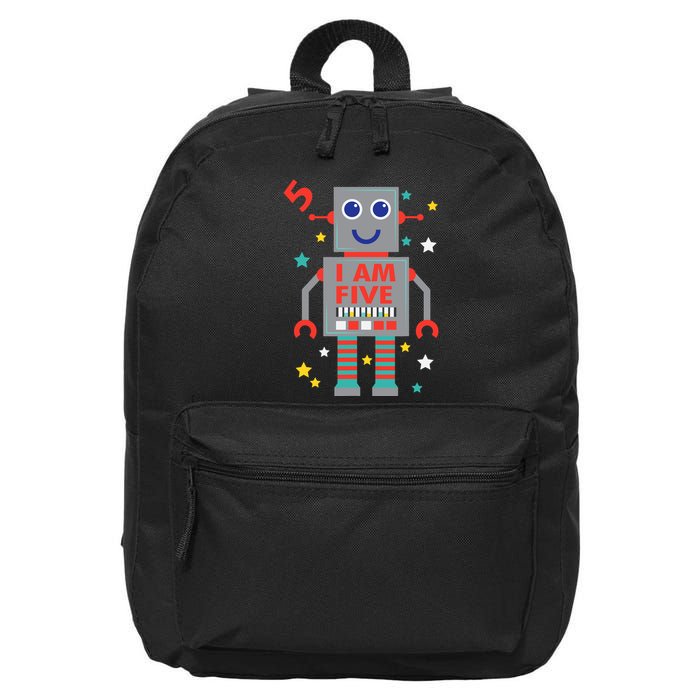 I Am Five Robot Funny Robotics 5 Year Old Birthday Party 16 in Basic Backpack