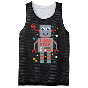 I Am Five Robot Funny Robotics 5 Year Old Birthday Party Mesh Reversible Basketball Jersey Tank