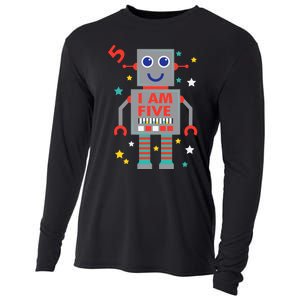 I Am Five Robot Funny Robotics 5 Year Old Birthday Party Cooling Performance Long Sleeve Crew