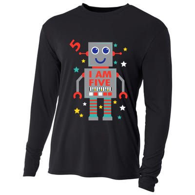 I Am Five Robot Funny Robotics 5 Year Old Birthday Party Cooling Performance Long Sleeve Crew