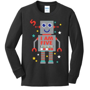 I Am Five Robot Funny Robotics 5 Year Old Birthday Party Kids Long Sleeve Shirt