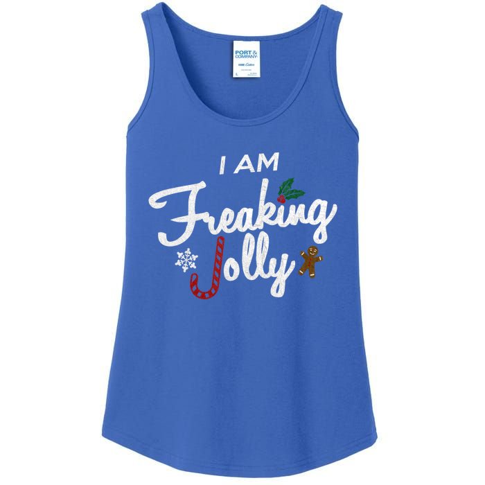 I Am Freaking Jolly Silver Foil Christmas Cute Gift Ladies Essential Tank