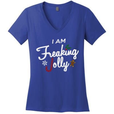 I Am Freaking Jolly Silver Foil Christmas Cute Gift Women's V-Neck T-Shirt