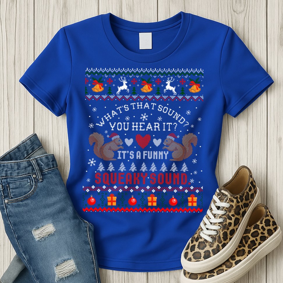 ItS A Funny Squeaky Sound Christmas Squirrel Ugly Funny Gift Womens T-Shirt