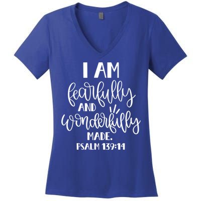 I Am Fearfully And Wonderfully Made Psalm 139:14 Christian Meaningful Gift Women's V-Neck T-Shirt