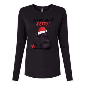 I Am Freaking Merry Funny Christmas Cat Merry Catmas Great Gift Womens Cotton Relaxed Long Sleeve T-Shirt