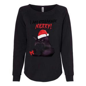 I Am Freaking Merry Funny Christmas Cat Merry Catmas Great Gift Womens California Wash Sweatshirt