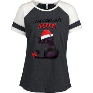 I Am Freaking Merry Funny Christmas Cat Merry Catmas Great Gift Enza Ladies Jersey Colorblock Tee