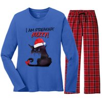 I Am Freaking Merry Funny Christmas Cat Merry Catmas Great Gift Women's Long Sleeve Flannel Pajama Set 