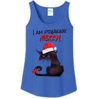 I Am Freaking Merry Funny Christmas Cat Merry Catmas Great Gift Ladies Essential Tank