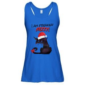 I Am Freaking Merry Funny Christmas Cat Merry Catmas Great Gift Ladies Essential Flowy Tank