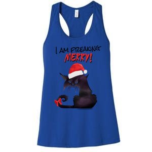 I Am Freaking Merry Funny Christmas Cat Merry Catmas Great Gift Women's Racerback Tank