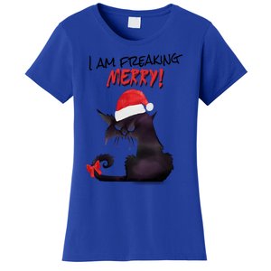 I Am Freaking Merry Funny Christmas Cat Merry Catmas Great Gift Women's T-Shirt