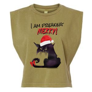 I Am Freaking Merry Funny Christmas Cat Merry Catmas Great Gift Garment-Dyed Women's Muscle Tee