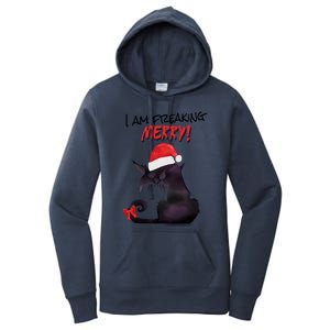 I Am Freaking Merry Funny Christmas Cat Merry Catmas Great Gift Women's Pullover Hoodie