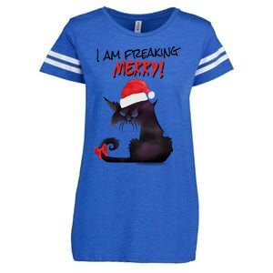 I Am Freaking Merry Funny Christmas Cat Merry Catmas Great Gift Enza Ladies Jersey Football T-Shirt