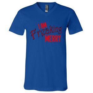 I Am Freaking Merry Red Christmas Spirit Gift V-Neck T-Shirt