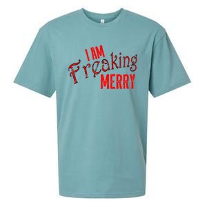 I Am Freaking Merry Red Christmas Spirit Gift Sueded Cloud Jersey T-Shirt