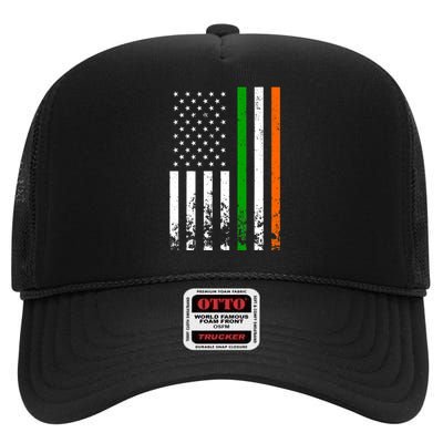 Irish American Flag Ireland Flag ST PATRICKS DAY Gift Lucky High Crown Mesh Back Trucker Hat