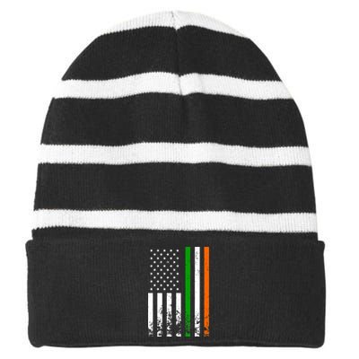 Irish American Flag Ireland Flag ST PATRICKS DAY Gift Lucky Striped Beanie with Solid Band