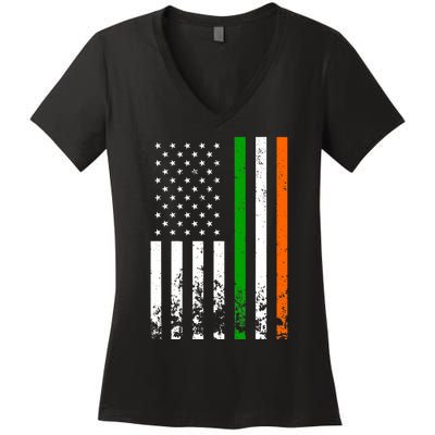 Irish American Flag Ireland Flag ST PATRICKS DAY Gift Lucky Women's V-Neck T-Shirt