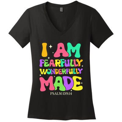 I Am Fearfully Wonderfully Made Religious Faith Groovy Women's V-Neck T-Shirt