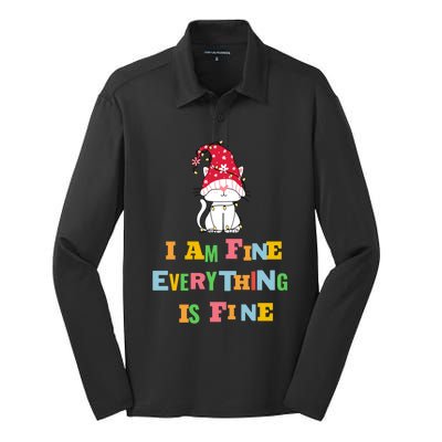 I Am Fine Everything Is Fine Gift Funny Cat Christmas Gift Silk Touch Performance Long Sleeve Polo