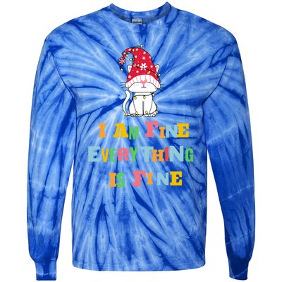 I Am Fine Everything Is Fine Gift Funny Cat Christmas Gift Tie-Dye Long Sleeve Shirt