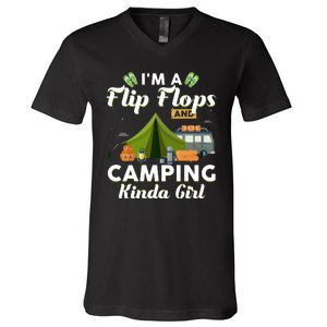 I'm A Flip Flops And Camping Kinda Gi Rl V-Neck T-Shirt