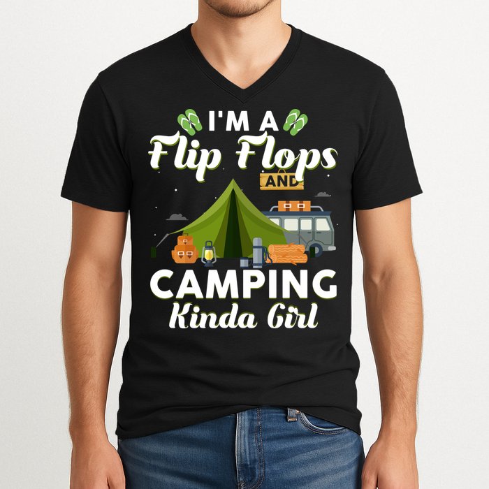 I'm A Flip Flops And Camping Kinda Gi Rl V-Neck T-Shirt